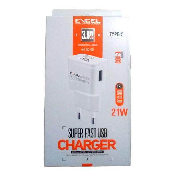 Excel E103 Charger w/Type C Cable (White)