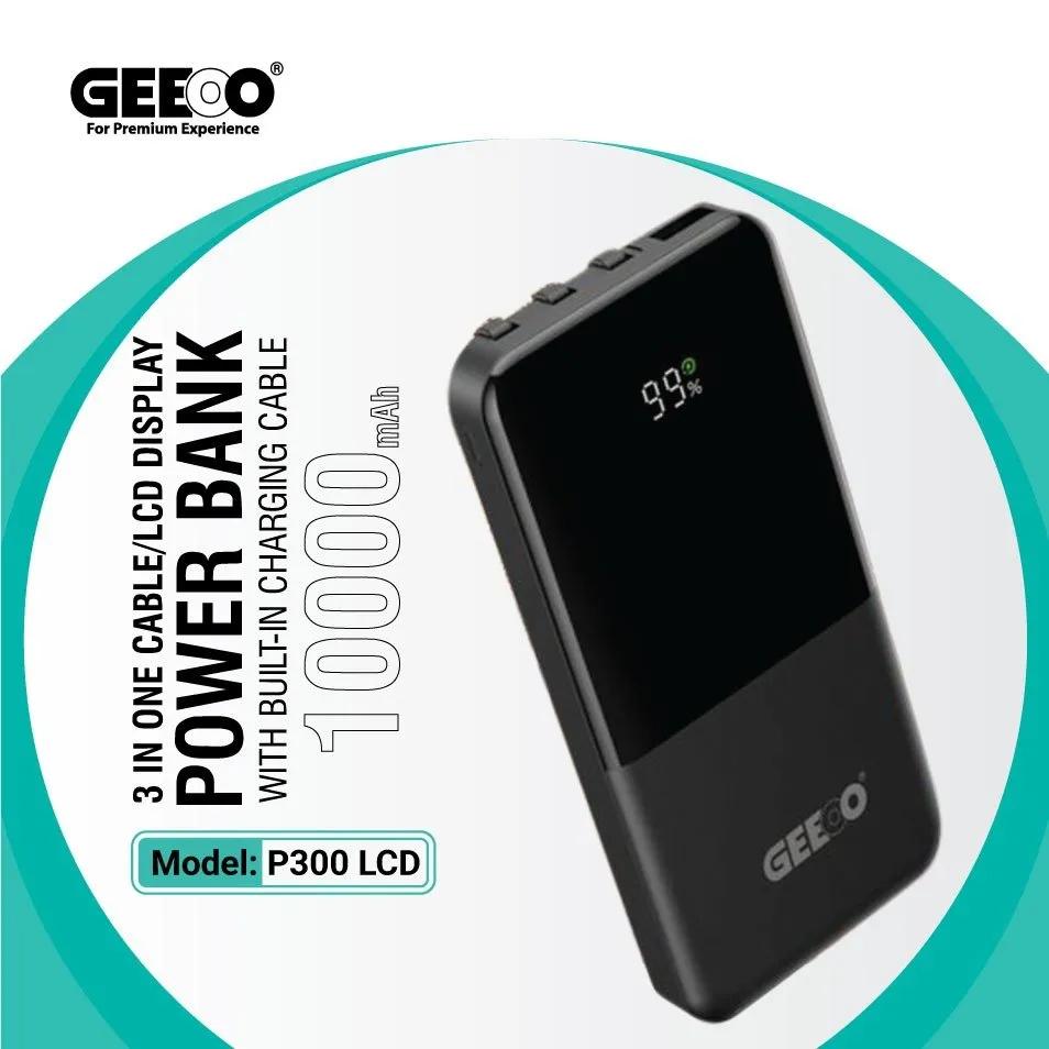 Geeoo P300 LCD 10000 mAh Powerbank with Attached Cable