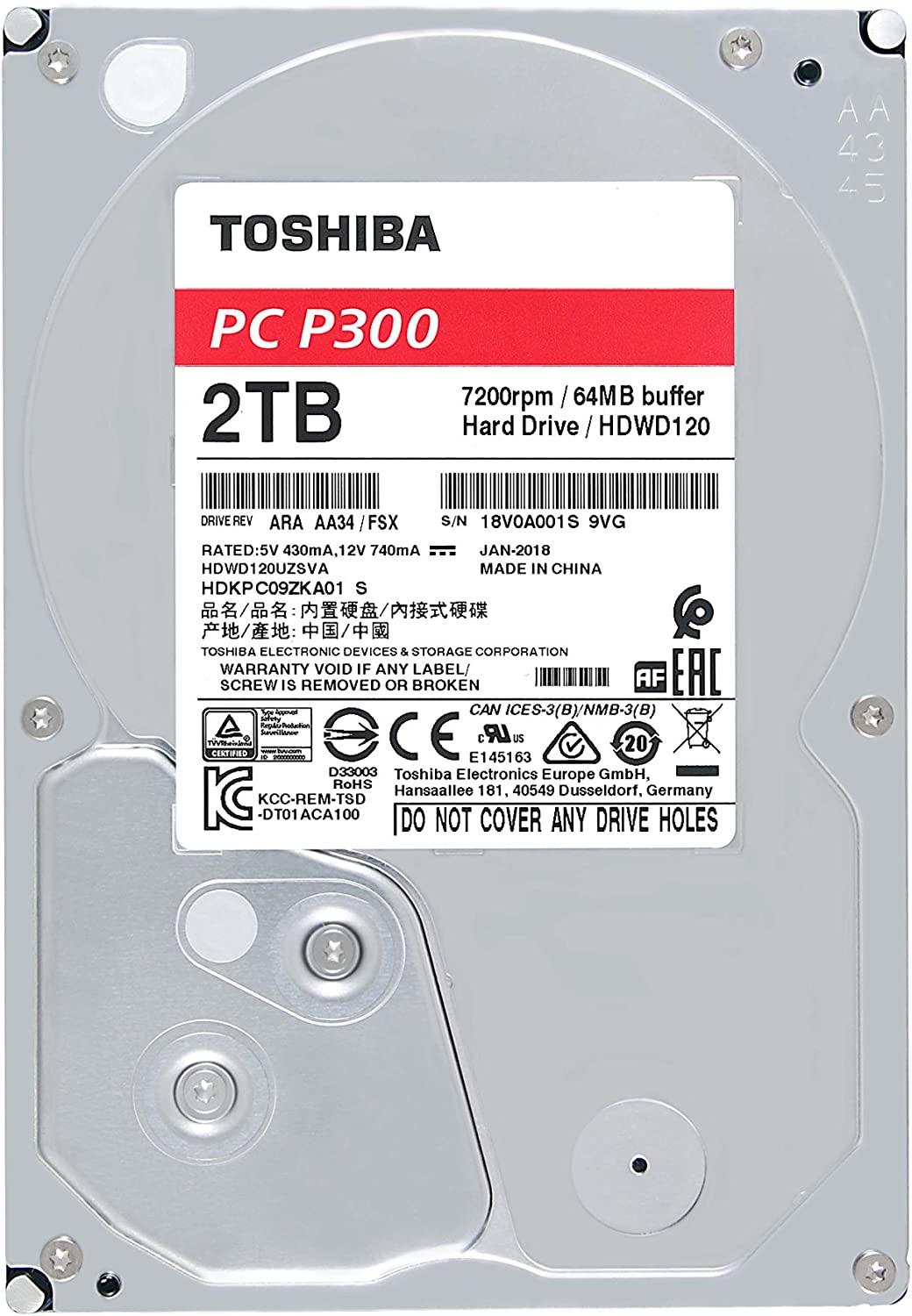 Toshiba PC Hard Drive P300 2TB - 7200 RPM, SATA 6 Gb/s, 256 MB Cache, 3.5" - HDWD320UZSVA